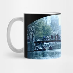 Amsterdam city view of canals bridge and buildings Mug